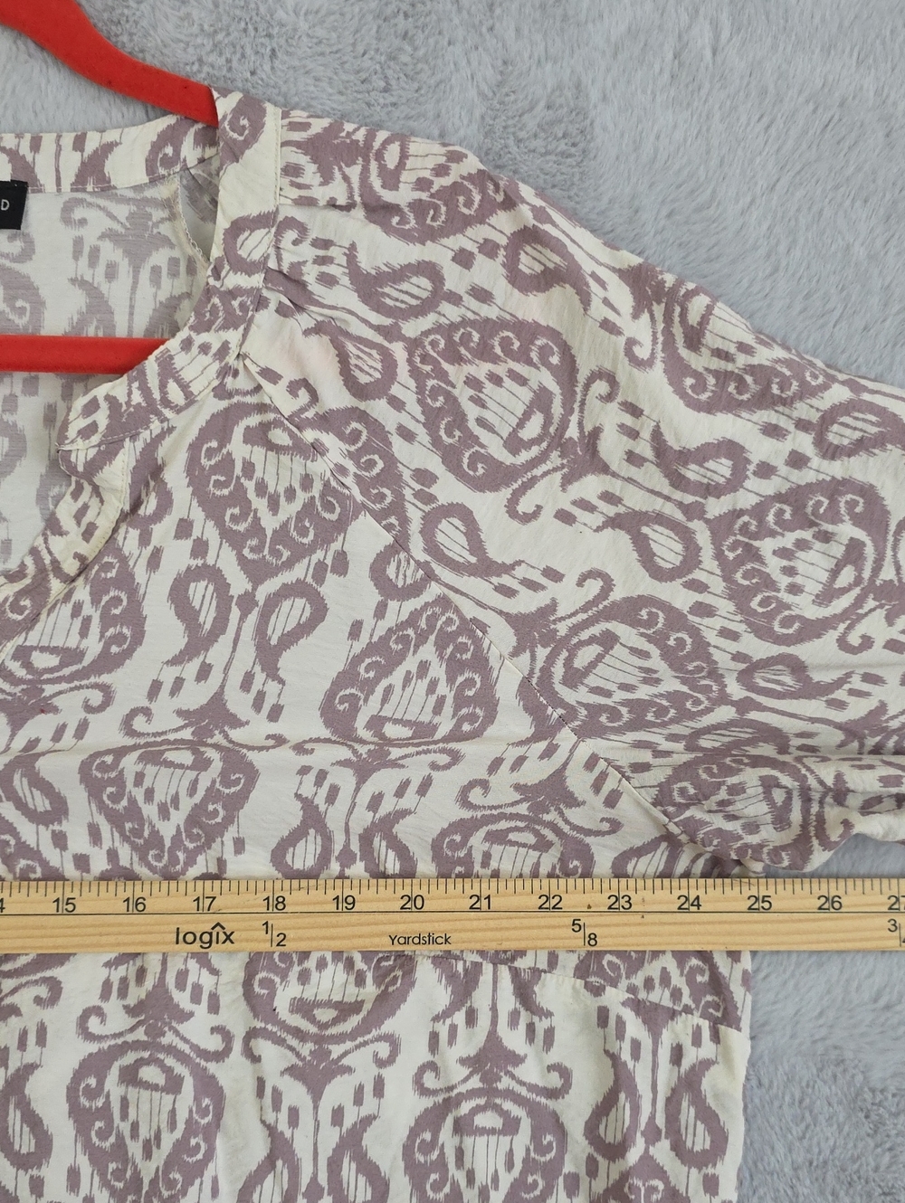 Fred David Women's 2X Ivory Taupe Ikat Print Blouse 3/4 Sleeve Split Neck Plus S - Picture 6 of 12